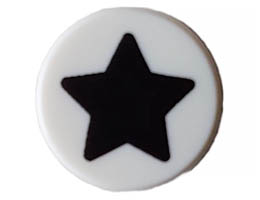Tile, Round 1 x 1 with Black Star Pattern: {бял}
