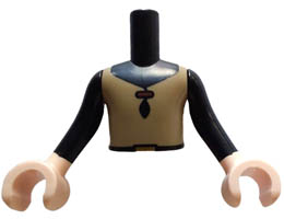 Torso Mini Doll Man Dark Tan Vest with Clasp and Belt with Gold Buckle Pattern, Light Nougat Arms with Hands with Black Long Sleeves : {черен}