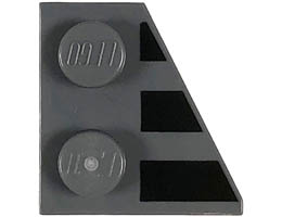 Wedge, Plate 2 x 2 Right with 3 Black Stripes Pattern: {тъмно каменно сив}