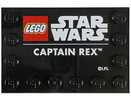 Tile, Modified 4 x 6 with Studs on Edges with LEGO Star Wars Logo and White CAPTAIN REX Pattern: {черен}