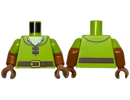 Torso Shirt with Reddish Brown Belt with Yellow Buckle, White Beard Pattern / Dark Orange Arms with Molded Lime Sleeves Pattern / Dark Orange Hands : {ярко жълто-зелен}