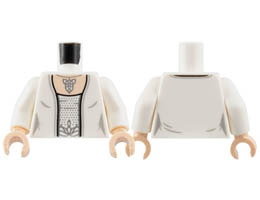 Torso Female Robe, Center Panel with Silver Spots, Evenstar Pendant Necklace, Light Nougat Neck Pattern / White Arms / Light Nougat Hands : {бял}