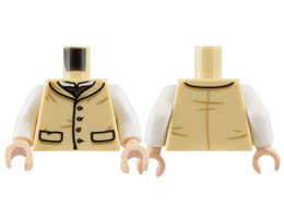 Torso Vest, 4 Buttons, 2 Pockets, Dark Brown Cravat, White Collar Pattern / White Arms / Light Nougat Hands: {тухлено жълт}