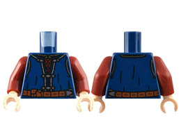 Torso Vest with Silver Hems, Dark Red Shirt, Reddish Brown Belt with Buckle Pattern / Dark Red Arms / Light Nougat Hands: {земно син}