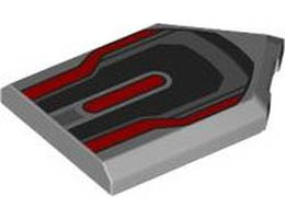 Tile, Modified 2 x 3 Pentagonal with Black, Dark Bluish Gray and Red Armor Plates Pattern: {умерено каменно сив}