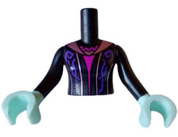 Torso Mini Doll Woman Dress with Dark Purple Vines and Metallic Pink Stripes and Collar over Magenta Top Pattern, Light Aqua Arms with Hands with Black Long Sleeves : {черен}
