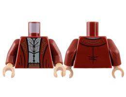 Torso Robe with Copper Filigree and Belt, Light Bluish Gray Shirt with Silver Trim Pattern / Dark Red Arms / Light Nougat Hands: {нов тъмно червен}