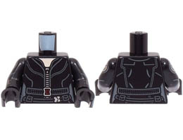 Torso Female Suit with Silver Zipper, Dark Bluish Gray Belt with Dark Red Buckle, Light Nougat Neck Pattern / Black Arms with SHIELD Logo Pattern / Black Hands : {черен}
