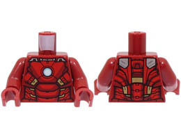 Torso Armor, White and Metallic Light Blue Circle Arc Reactor, Red, Silver and Gold Plates and Trim Pattern / Dark Red Arms / Dark Red Hands : {нов тъмно червен}