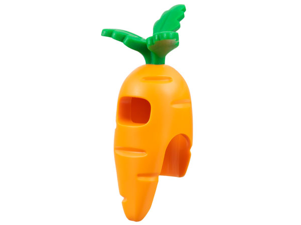 Minifigure, Headgear Head Cover, Costume Carrot with Molded Green Leaves Pattern: {ярко оранжев}