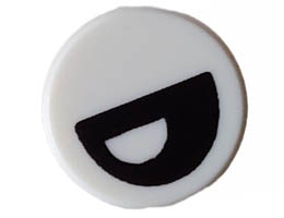 Tile, Round 1 x 1 with Black Eye Partially Closed with Off-Center Half Circle Pupil Pattern: {бял}