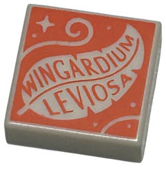 Tile 1 x 1 with Groove with WINGARDIUM LEVIOSA, Feather, Swirl, Dots and Sparkle on Coral Background Pattern: {бял}