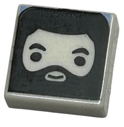 Tile 1 x 1 with Groove with Male Head with Smile, Black Beard, Eyebrows, and Hair Pattern (HP Rubeus Hagrid): {бял}