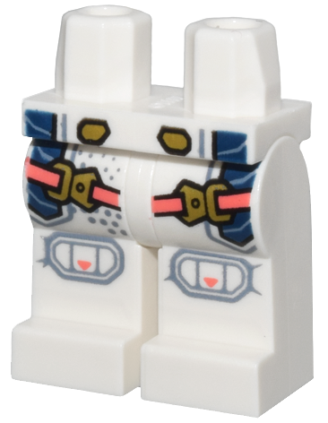 Hips and Legs with Coral Straps with Gold Buckles, Dark Blue Panels, Sand Blue Knee Pads and Dots Pattern: {бял}