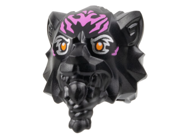 Minifigure, Head, Modified Tiger with Braided Beard with Dark Pink Markings and Orange Eyes with Silver Outlines Pattern: {черен}