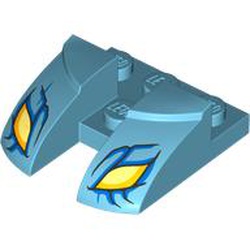 Wedge 3 x 3 Curved with Cutout with Bright Light Yellow and Bright Light Orange Dragon Eyes, Blue Scales with Black Outline Pattern: {умерено небесносин}