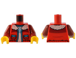 Torso Jacket with White Fleece Collar, Dark Azure Trim and Pockets over White Shirt Pattern / Dark Red Arms / Yellow Hands: {ярко червен}