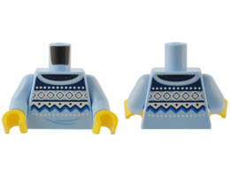 Torso Fair Isle Sweater with Dark Blue, Blue, and White Geometric Shapes and Zigzag Lines Pattern / Bright Light Blue Arms / Yellow Hands : {светло кралско син}