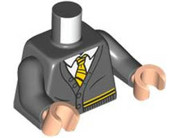 Torso Cardigan Sweater with White Shirt, Yellow and Black Tie and Trim (Hufflepuff) Pattern / Dark Bluish Gray Arms / Light Nougat Hands : {тъмно каменно сив}