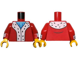 Torso Coat with White Trim with Black Spots, Medium Azure and Blue Shirt Pattern / Red Arms with White Cuffs and Black Spots Pattern / Bright Light Orange Hands : {ярко червен}