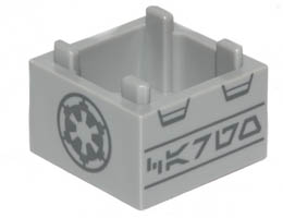 Container, Box 2 x 2 x 1 - Top Opening with Raised Inner Bottom with Dark Bluish Gray SW Imperial Logo and Aurebesh Characters CARGO Pattern : {умерено каменно сив}