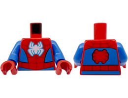 Torso Spider-Man Costume White Spider, Dark Red Webbing, Blue Vest and Belt Pattern / Blue Arms / Red Hands: {ярко червен}