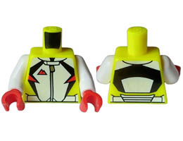 Torso Jacket with Black and White Panels and Belt, Silver Zipper, and Red Mountains Pattern / White Arms / Red Hands: {пъстро жълт}
