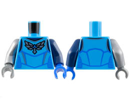Torso Race Suit with Silver Wings Logo and Trim, Blue Lines Pattern / Dark Blue Arm Left / Flat Silver Arm Right / Blue Hand Left / Dark Bluish Gray Hand Right : {тъмно небесносин}
