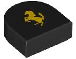 Tile, Round 1 x 1 Half Circle Extended with Ferrari Logo, Yellow Horse Pattern: {черен}