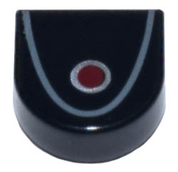 Tile, Round 1 x 1 Half Circle Extended with Red Circle with Silver Outline and Dark Bluish Gray Curved Line Pattern: {черен}