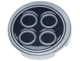 Tile, Round 2 x 2 with Bottom Stud Holder with 4 Exhaust Pipes in Black Circle Pattern: {металическо сребрист}