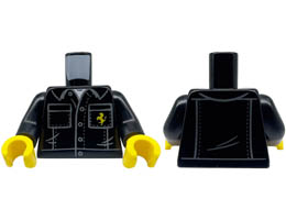 Torso Shirt with Dark Bluish Gray Buttons and Pockets Outline, White Undershirt, and Yellow Horse (Ferrari Logo) Pattern / Black Arms / Yellow Hands : {черен}