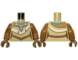 Torso Female Dress with White and Dark Orange Trim, Medium Azure and Light Aqua Necklace Pattern / Medium Nougat Arm Left / Medium Nougat Arm Right with Tattoo Pattern / Medium Nougat Hands : {тухлено жълт}