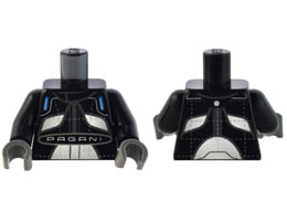 Torso Race Suit with Dark Bluish Gray Trim, White Panels and PAGANI and Silver Stitching Pattern / Black Arms / Dark Bluish Gray Hands : {черен}