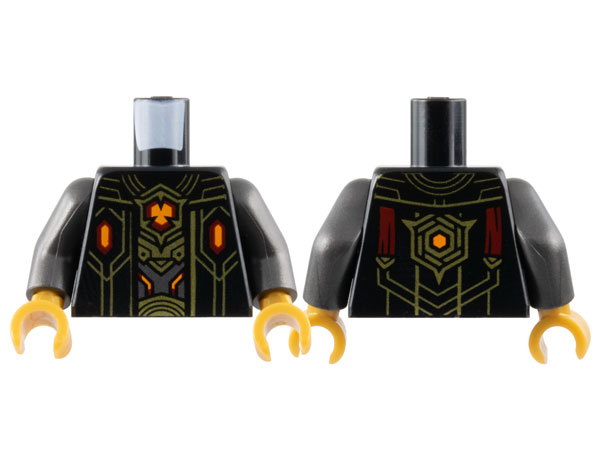 Torso Robe Open with Dark Red and Orange Hexagonal Crystals and Gold Lines over Armor Pattern / Pearl Dark Gray Arms / Pearl Gold Hands: {черен}