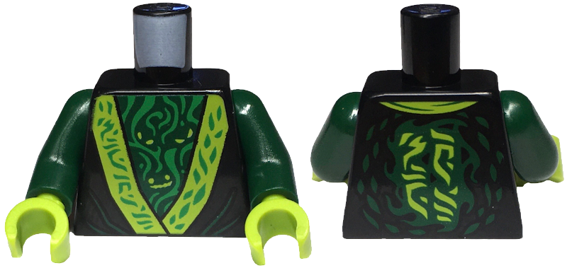 Torso Robe with Lime Trim over Dark Green Undershirt with Spirit Eyes and Green Wisps Pattern / Dark Green Arms / Lime Hands: {черен}