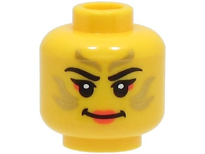 Minifigure, Head Female Black Eyebrows, Gold Stripes Face Paint, Coral Lips and Eye Shadow, Smile Pattern (BAM): {ярко жълт}