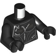 Torso Female Catsuit, White Stitching, Light Bluish Gray Contours, Dark Silver Trim Pattern / Black Arms / Black Hands: {черен}