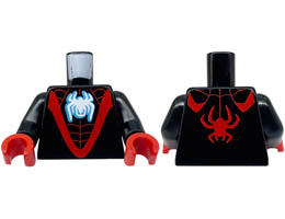 Torso Red V and Webbing, and White Spider Pattern / Black Arms / Red Hands: {черен}