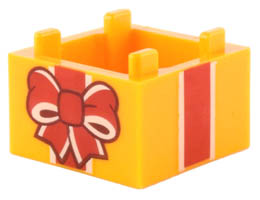 Container, Box 2 x 2 x 1 - Top Opening with Flat Inner Bottom with Red and White Gift Wrap Bow and Ribbon Pattern : {огнено жълто-оранжев}