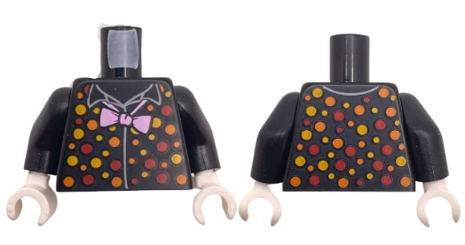 Torso Shirt with Bright Pink Bow Tie and Red, Orange and Bright Light Orange Polka Dots Pattern (BAM) / Black Arms / White Hands: {черен}