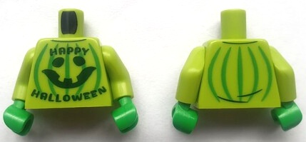 Torso Sweater with Dark Green 'HAPPY HALLOWEEN' and Pumpkin Jack O' Lantern with Bright Green Stripes Pattern (BAM) / Lime Arms / Bright Green Hands: {ярко жълто-зелен}