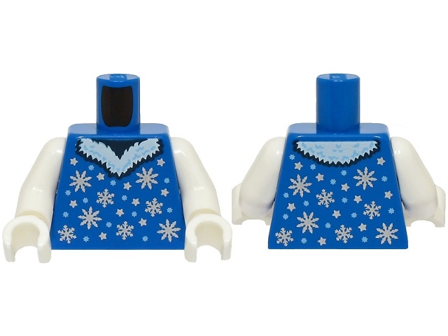 Torso Dress with Silver and Bright Light Blue Snowflakes and Stars and White Fur Collar Pattern (BAM) / White Arms / White Hands: {ярко син}