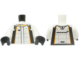 Torso Race Suit with Black and Orange Stripes, Silver Lines and Stitching, McLaren on Back Pattern / White Arms / Black Hands: {бял}