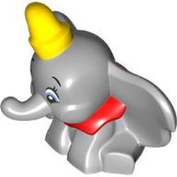 Elephant, Big Ears, Sitting with Molded Red Collar and Bottom Tube and Printed Yellow Hat, Medium Blue and White Eyes, Black Eyebrows and Eyelashes Pattern (Dumbo): {умерено каменно сив}