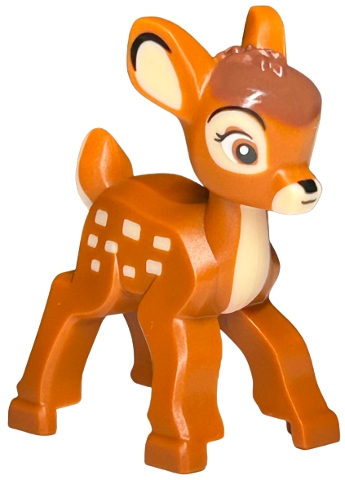Deer with Molded Tan Front, Tail and Muzzle and Printed Eyes, Ears, Camouflage Spots, White Eyes, Black Nose and Mouth and Reddish Brown Crest Pattern (Bambi): {тъмно оранжев}
