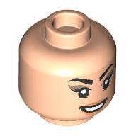 Minifigure, Head Dual Sided Female Black Angled Eyebrows and Eyelashes, Dark Tan Eye Shadow, Nougat Lips, Open Mouth Smile with Teeth / Winking, Red Tongue Pattern - Vented Stud: {светло нуга}