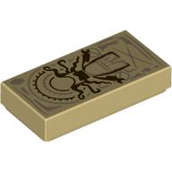 Tile 1 x 2 with Dark Brown and Dark Tan Darkhold Page with Scarlet Witch Minifigure Pattern: {тухлено жълт}