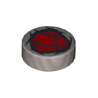 Tile, Round 1 x 1 with Red, Dark Red, and Black Rock Pattern (Marvel Comics Bloodstone Gem): {сребърно метален}