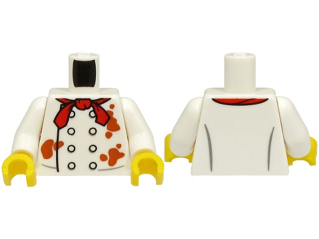 Torso Chef Jacket with 8 Buttons and Dark Orange Splotches, Red Neckerchief Pattern (BAM) / White Arms / Yellow Hands: {бял}